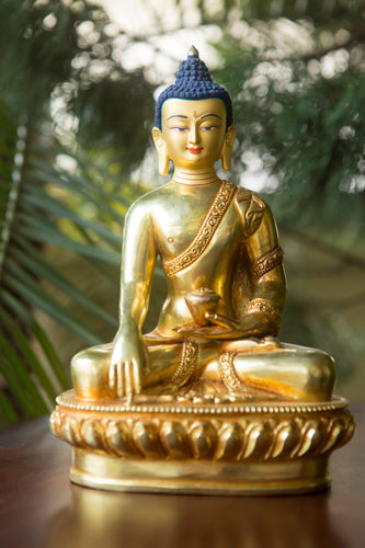 Estatua de Buddha Shakyamuni platinada en oro de 8 pulgadas